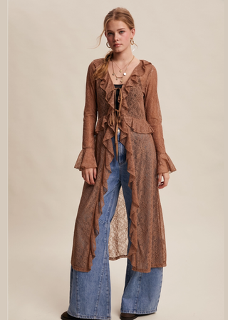 Listicle Sheer Lace Ruffle Duster