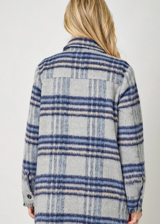 Mystree Fringe Detail Long Plaid Jacket