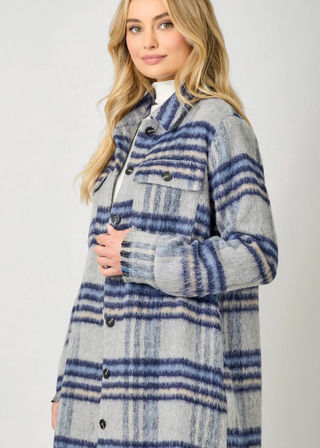 Mystree Fringe Detail Long Plaid Jacket