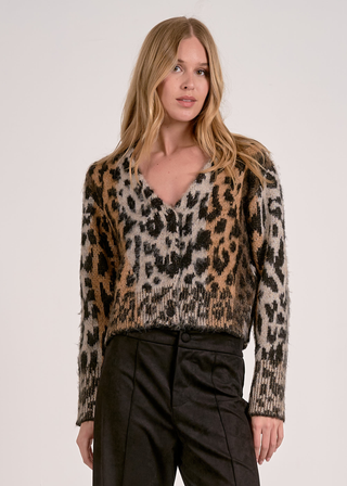 Elan Brown Cheetah Cardigan