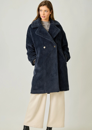 Mystree Double Breasted Faux Fur Coat