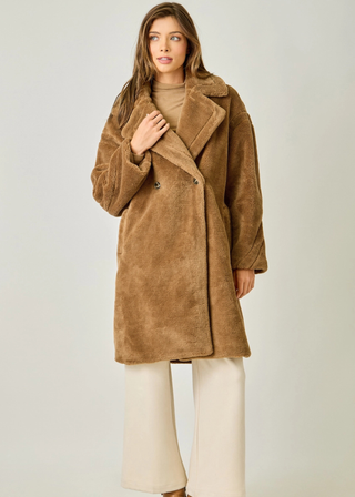 Mystree Double Breasted Faux Fur Coat