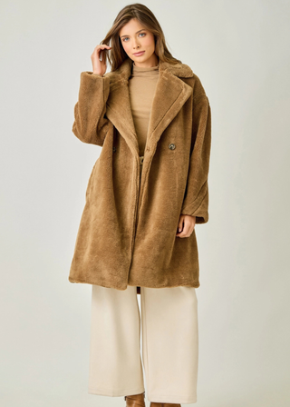 Mystree Double Breasted Faux Fur Coat