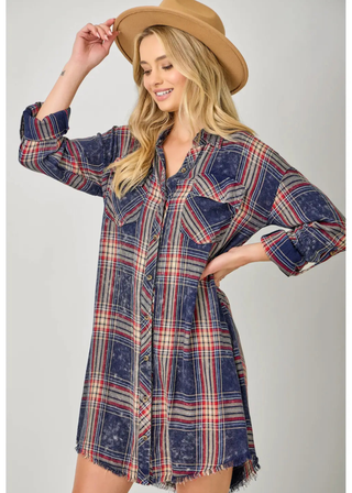 Mystree Washed Plaid Shirt Dress
