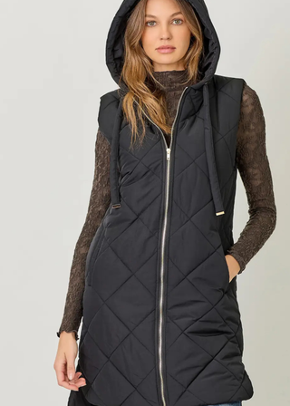 Mystree Quilted Puffer Long Hoodie Vest