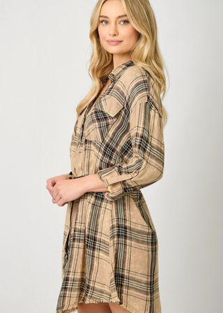 Mystree Washed Plaid Shirt Dress