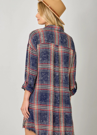 Mystree Washed Plaid Shirt Dress