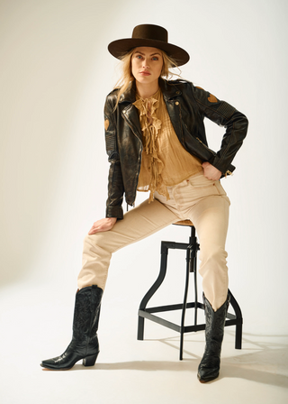 Mauritius Reo RF Heart Detail Leather Jacket