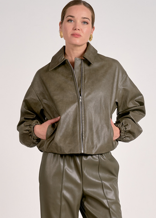 Elan Faux Leather Bomber Jacket