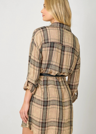 Mystree Washed Plaid Shirt Dress