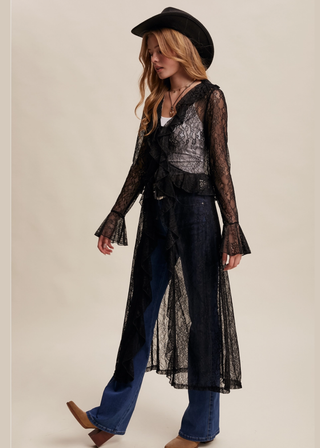 Listicle Sheer Lace Ruffle Duster