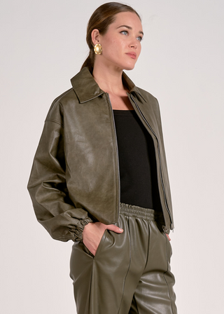 Elan Faux Leather Bomber Jacket