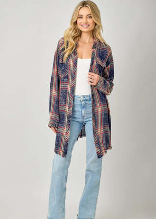 Mystree Washed Plaid Shirt Dress