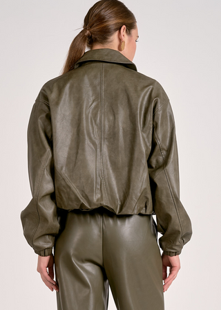 Elan Faux Leather Bomber Jacket