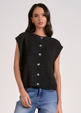 Elan Textured Button Down Vest Cardigan - FS