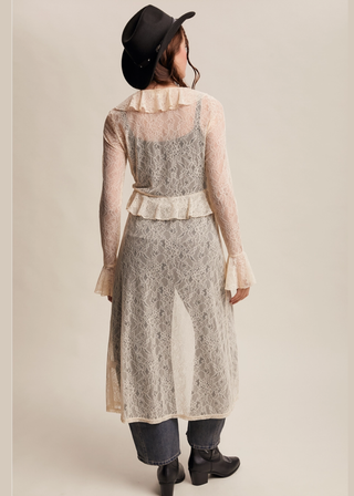 Listicle Sheer Lace Ruffle Duster