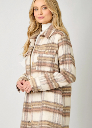 Mystree Fringe Detail Long Plaid Jacket
