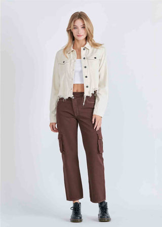 Hidden Frayed Collared Denim Jacket