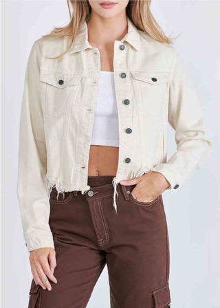 Hidden Frayed Collared Denim Jacket