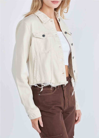 Hidden Frayed Collared Denim Jacket