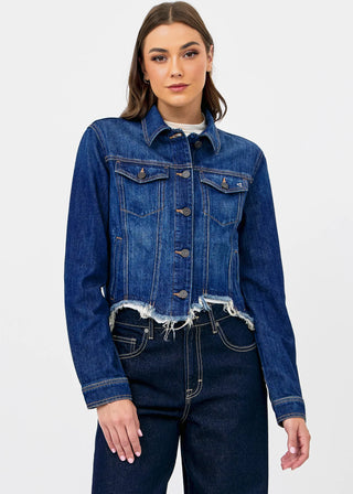 Hidden Frayed Collared Denim Jacket