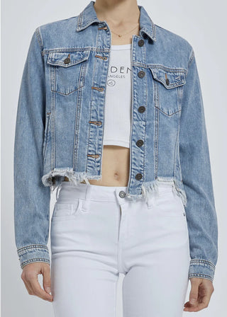 Hidden Frayed Collared Denim Jacket