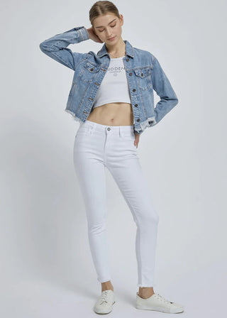 Hidden Frayed Collared Denim Jacket