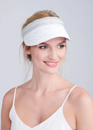 Pia Rossini Delilah Visor Embroidered and Embellished Straw Visor - MD