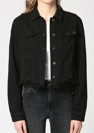 Hidden Frayed Collared Denim Jacket