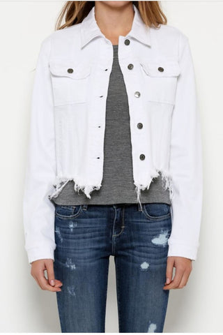 Hidden Frayed Collared Denim Jacket