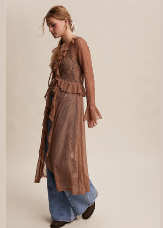 Listicle Sheer Lace Ruffle Duster