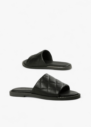 All Black Footwear Diamond Quilt Slide