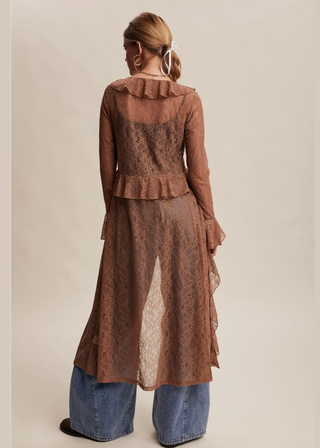 Listicle Sheer Lace Ruffle Duster