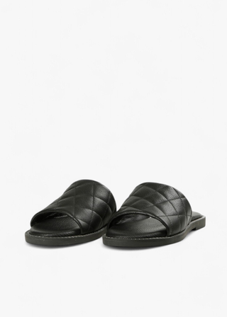 All Black Footwear Diamond Quilt Slide