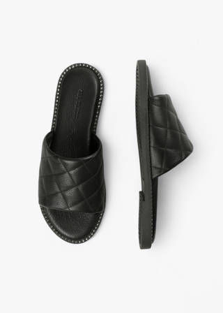 All Black Footwear Diamond Quilt Slide