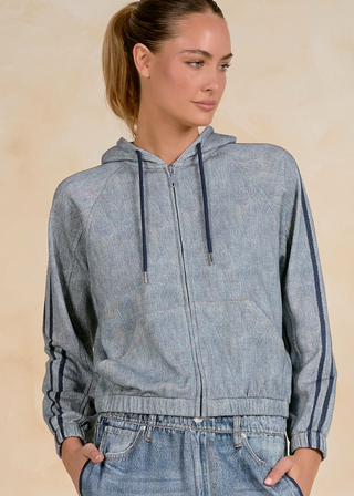 Elan Faux Denim Bomber Jacket