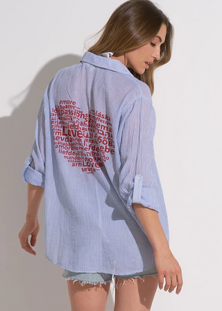 Elan Heart Button Down Long Sleeve Shirt Cover Up