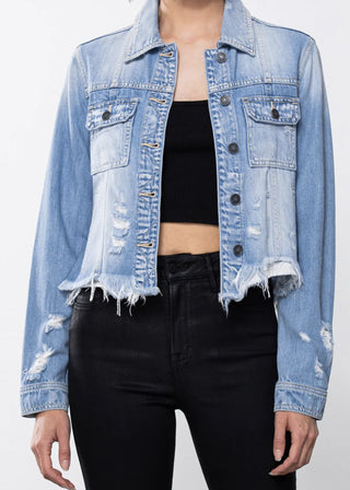 Hidden Frayed Collared Denim Jacket