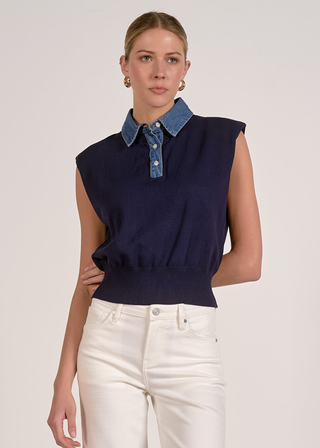 Elan Cap Sleeve Mixed Sweater Vest