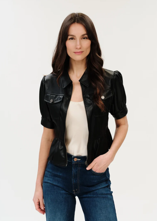 Six / Fifty Oxford Peplum 3/4 Sleeve Faux Leather Jacket