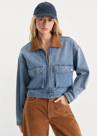 Good American The Denim Swing Cropped Jacket
