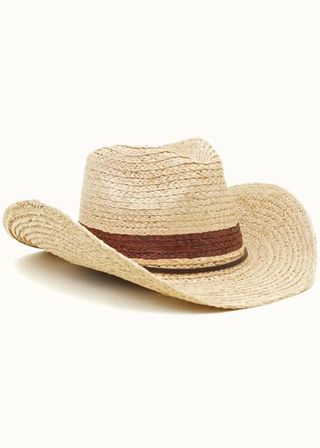 Olive & Pique Western Raffia Straw Cowboy Hat with Leather Band