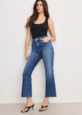 Good American Good Legs Cropped Mid Rise Mini Boot