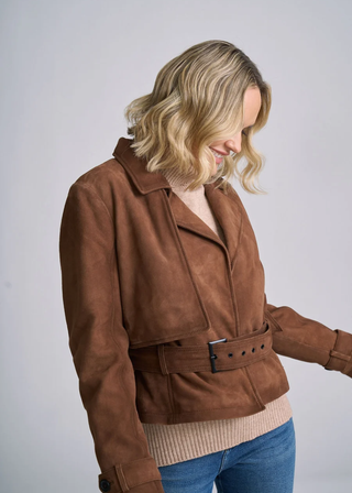 Mauritius Noir RF Soft Suede Belted Jacket