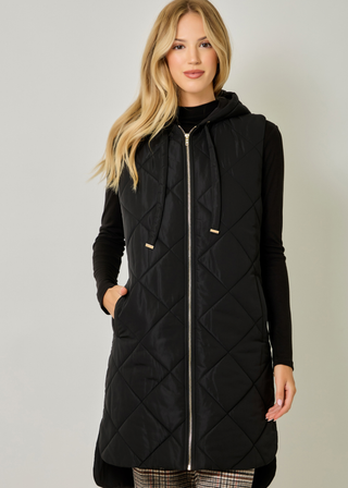 Mystree Quilted Long Hooded Vest