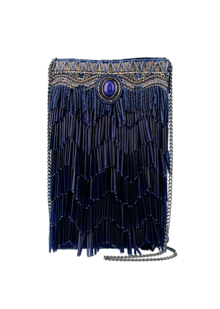 Mary Frances True Blue Precious Stone with Fringe Crossbody Phone Handbag