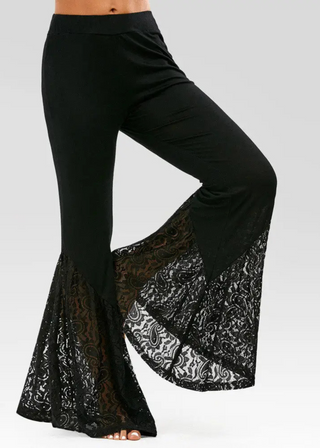 Tourtiwi Casual Lace Stitching Bell-Bottom Pants Trousers