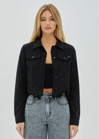 Hidden Cropped Fitted Denim Jacket