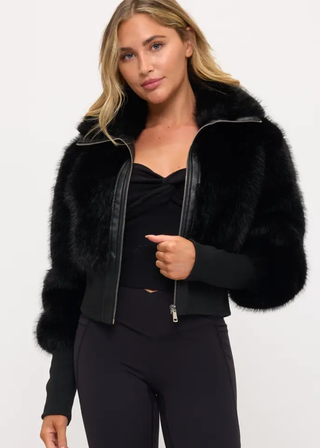 Coalition Apparel Faux Fur & Leather Trim Moto Jacket