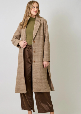 Mystree Houndstooth Plaid Long Coat